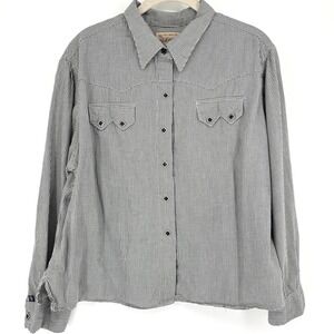 Vintage Rockmount Ranch Wear Black White Gingham Snap Shirt Sz XL Western Rodeo